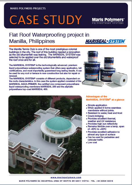 Flat Roof Waterproofing project in Manilla Tennis Club, Philippines